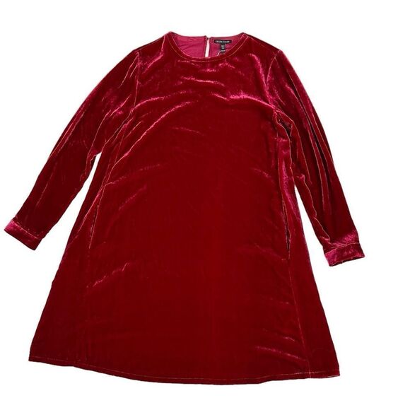Eileen Fisher The System Velvet Crew Neck Dress Ruby Red Style F3VL2-D5144 NWT - Picture 1 of 9